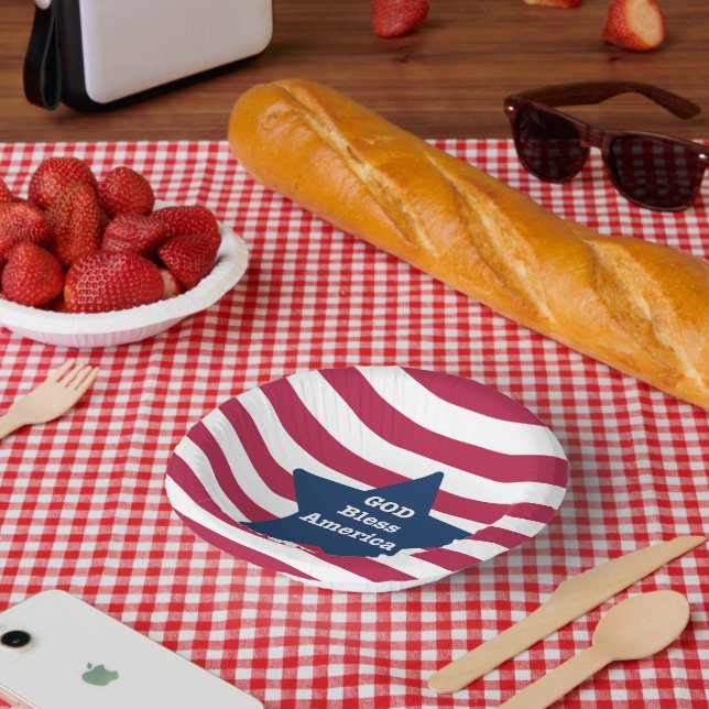 God Bless America Red White And Blue  Paper Plate (Picnic)