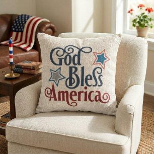 God Bless America Red White and Blue Patriotic Throw Pillow
