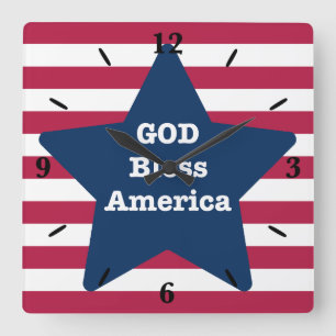 God Bless America Red White And Blue  Square Wall Clock