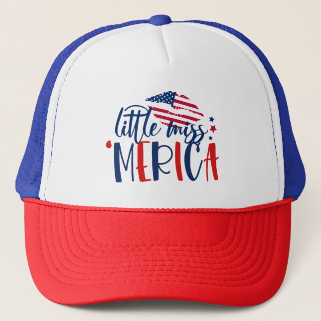 God Bless America Red White Blue USA Miss Merica Trucker Hat (Front)