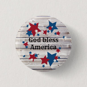 God Bless America Rustic Red White Blue Stars  1 Inch Round Button