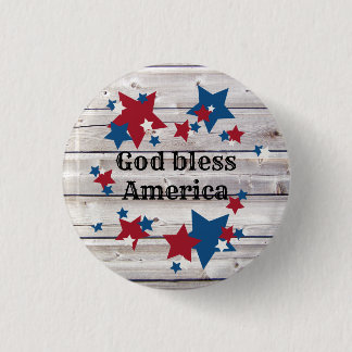 God Bless America Rustic Red White Blue Stars  1 Inch Round Button