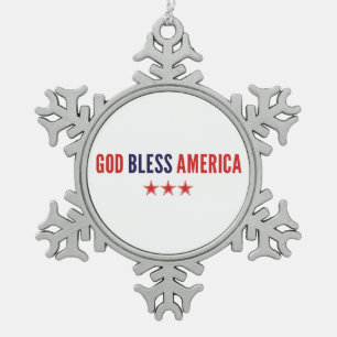 God Bless America Snowflake Pewter Christmas Ornament