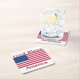 God Bless America Square Paper Coaster