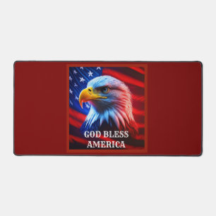 God Bless America US Flag Bald Eagle Desk Mat