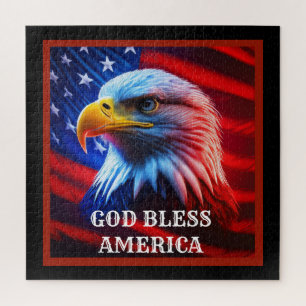 God Bless America US Flag Bald Eagle Jigsaw Puzzle