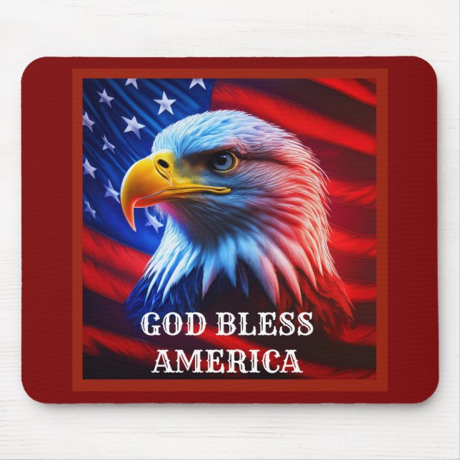 God Bless America US Flag Bald Eagle Mouse Pad (Front)