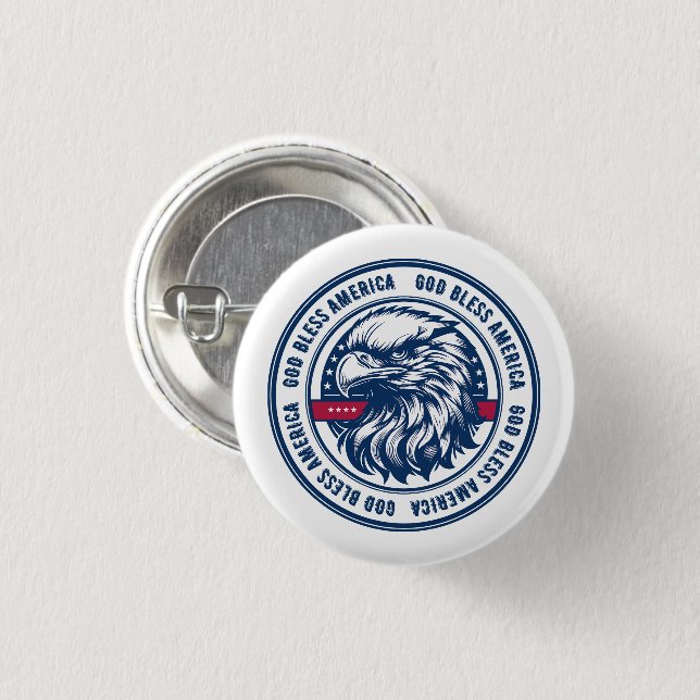 God Bless America, USA eagle in circle 1 Inch Round Button (Front & Back)