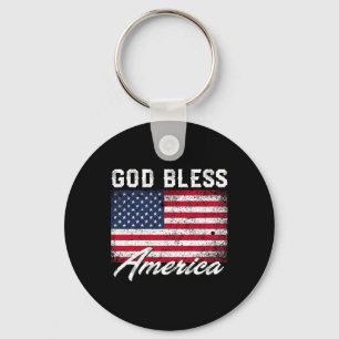 God Bless America Usa Flag 4th Of July Patriotic  Keychain