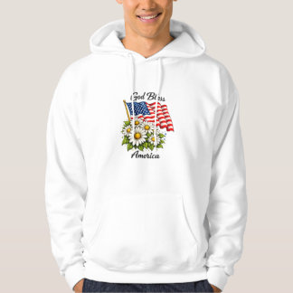 God Bless America USA Flag and Daisies Floral Art Hoodie