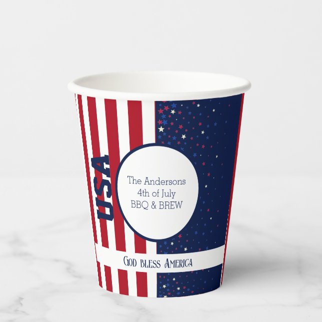 God Bless America USA Independence 4th July Party Paper Cups (Front)
