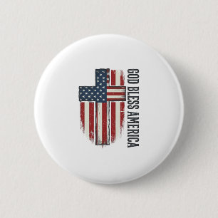 God Bless America Vintage Patriotic Cross Design_1 2 Inch Round Button