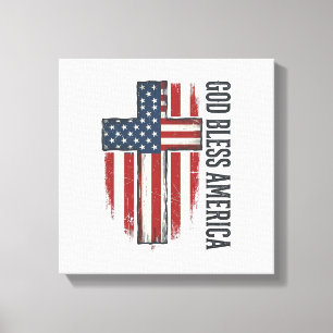 God Bless America Vintage Patriotic Cross Design_1 Canvas Print