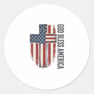God Bless America Vintage Patriotic Cross Design_1 Classic Round Sticker