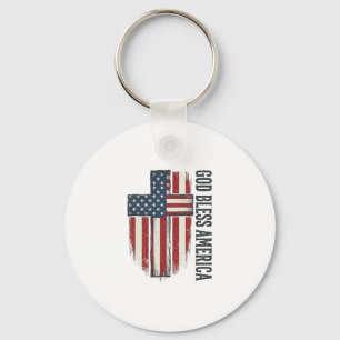 God Bless America Vintage Patriotic Cross Design_1 Keychain