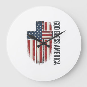 God Bless America Vintage Patriotic Cross Design_1 Large Clock