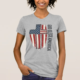 God Bless America Vintage Patriotic Cross Design_1 T-Shirt