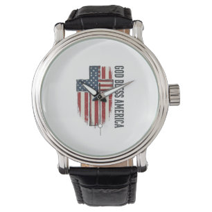 God Bless America Vintage Patriotic Cross Design_1 Watch