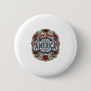 God Bless America Vintage Patriotic Floral 2 Inch Round Button