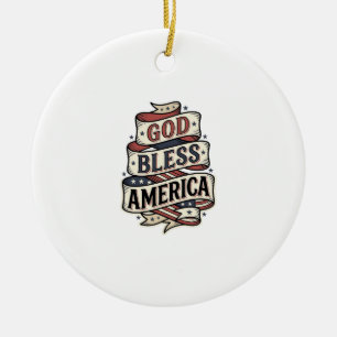 God Bless America Vintage Patriotic Vector Design_ Ceramic Ornament