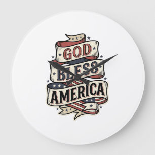 God Bless America Vintage Patriotic Vector Design_ Large Clock