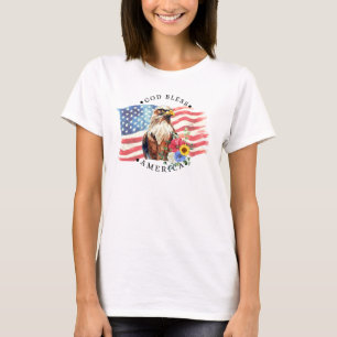 God Bless America With Flag/Eagle/Flowers T-Shirt