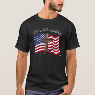 GOD BLESS AMERICA with rugged cross & US flag T-Shirt