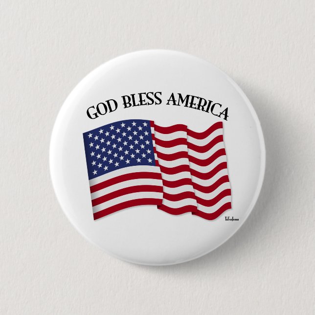 GOD BLESS AMERICA with US flag 2 Inch Round Button (Front)