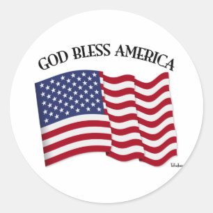 GOD BLESS AMERICA with US flag Classic Round Sticker