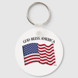GOD BLESS AMERICA with US flag Keychain