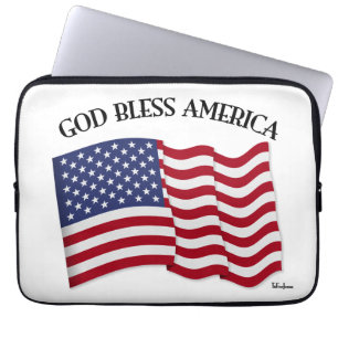 GOD BLESS AMERICA with US flag Laptop Sleeve