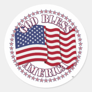 God Bless America With USA Flag And 50 Stars Classic Round Sticker