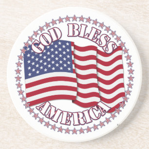 God Bless America With USA Flag And 50 Stars Coaster