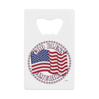 God Bless America With USA Flag And 50 Stars Credit Card Bottle Opener