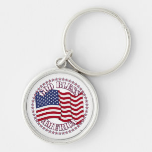 God Bless America With USA Flag And 50 Stars Keychain