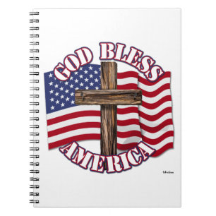 God Bless American with USA Flag & Cross Notebook