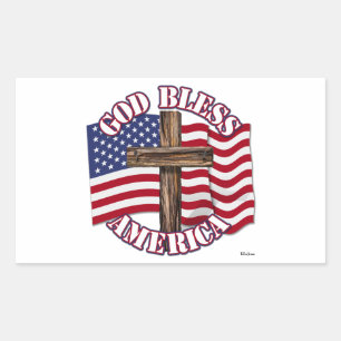 God Bless American with USA Flag & Cross Sticker