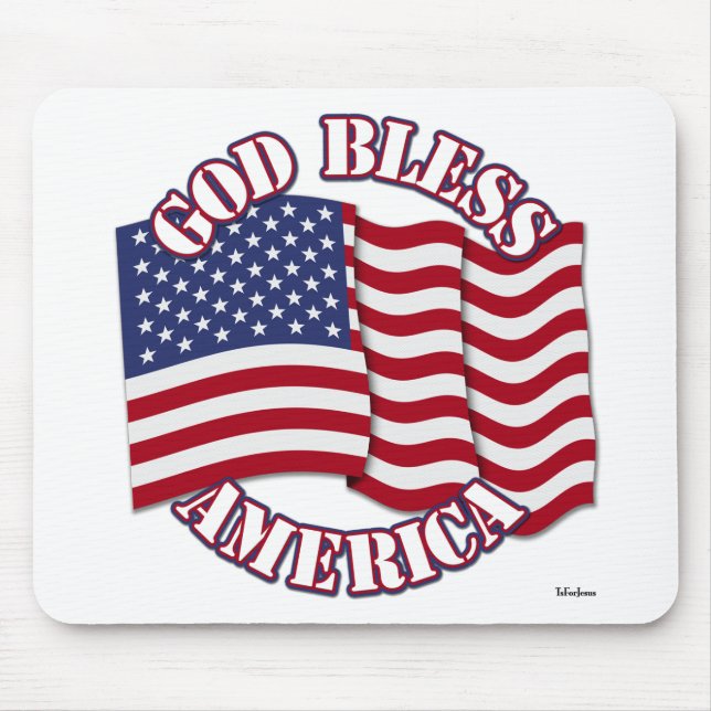 God Bless American with USA Flag Mouse Pad (Front)