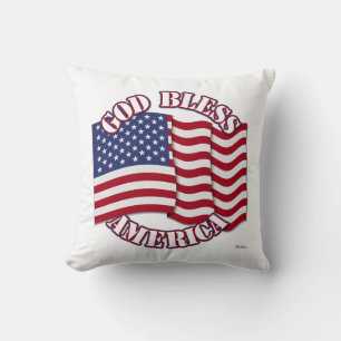 God Bless American with USA Flag Throw Pillow