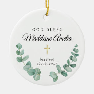 God Bless Baptism Cross Ceramic Ornament