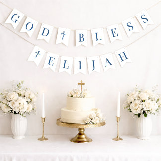 God Bless Blue & White 6 Letters Baptism Communion Bunting Flags