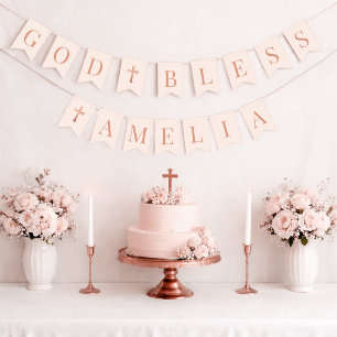 God Bless Blush Pink 6 Letters Baptism & Communion Bunting Flags