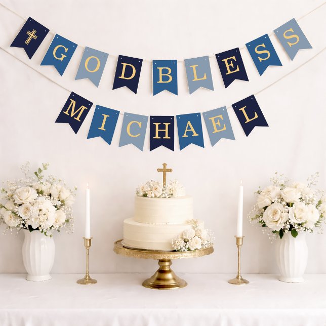 God Bless Boy Blue 7 Letters Baptism Communion Bunting Flags (Creator Uploaded)