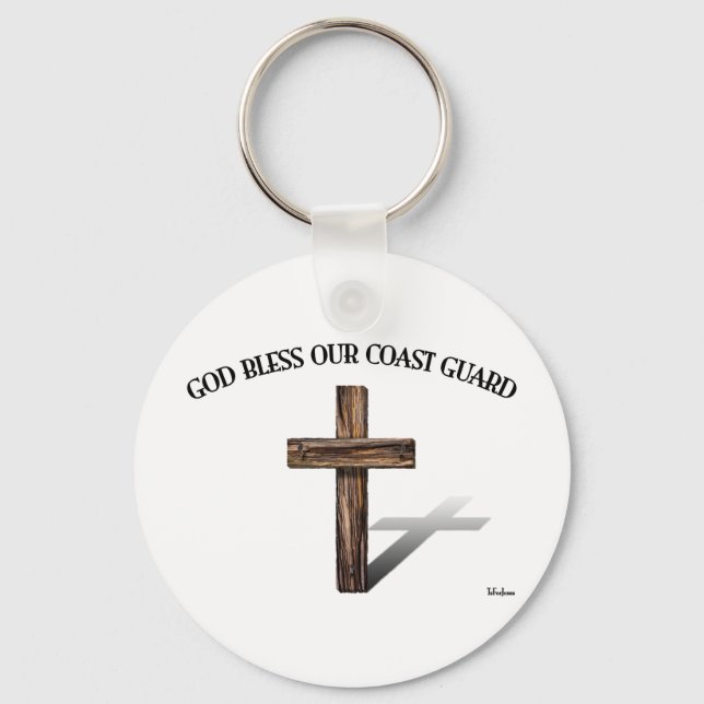 GOD BLESS COAST GUARD with rugged cross Keychain (Front)