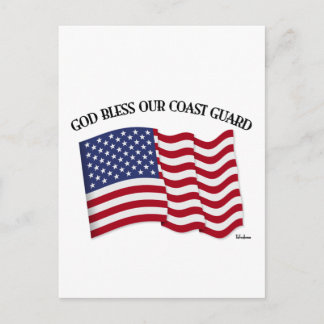 GOD BLESS COAST GUARD with & US flag Postcard