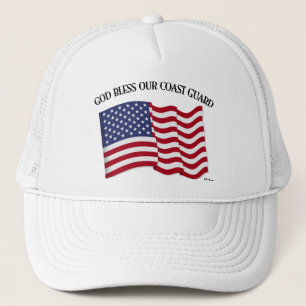 GOD BLESS COAST GUARD with & US flag Trucker Hat