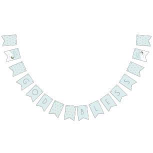 God Bless Crescent Moon & Stars Blue Boy Baptism Bunting Flags
