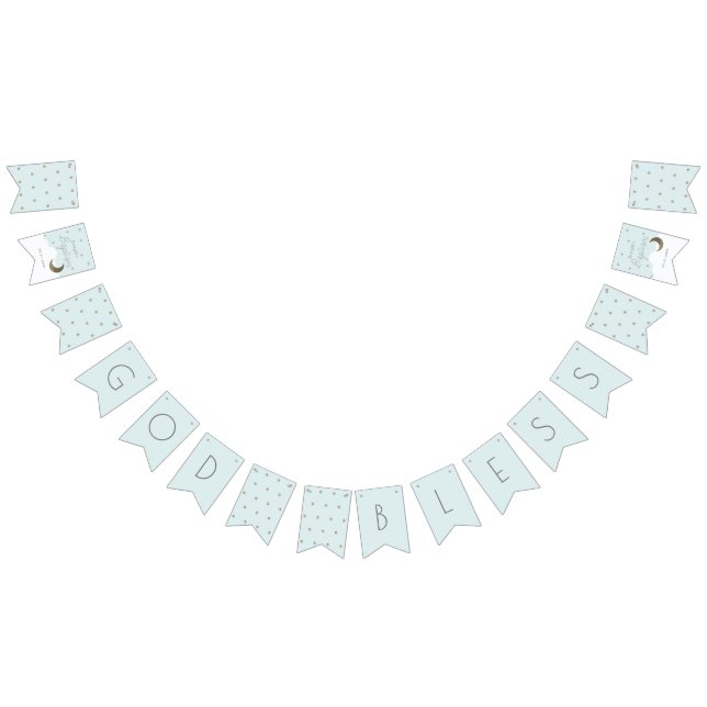 God Bless Crescent Moon & Stars Blue Boy Baptism Bunting Flags (All)