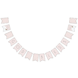 God Bless Crescent Moon & Stars Pink Girl Baptism Bunting Flags