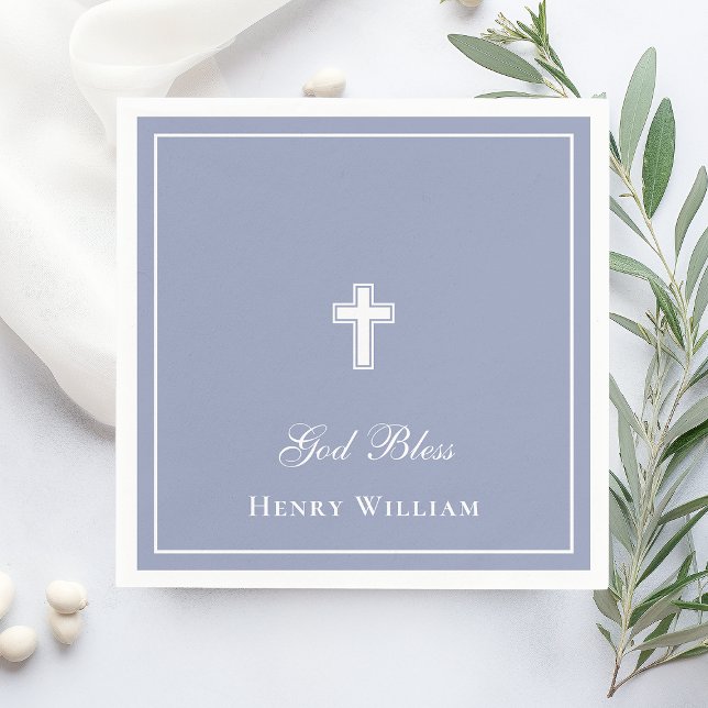 God Bless Cross Boy Baptism Napkin (Creator Uploaded)